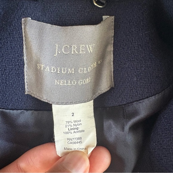 J. Crew Stadium Cloth by Nello Gori Wool Classic Blend Pea Coat Navy Size 2 - Picture 2 of 12